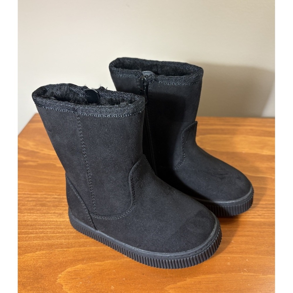 Cat & Jack Kids Size 6 Black Faux Fur Lined Zip Winter Boots Round Toe NWT